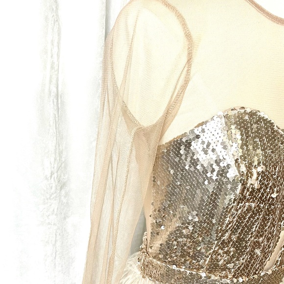 Feather and Gold Sequin Dress! Stunning - Picture 8 of 10